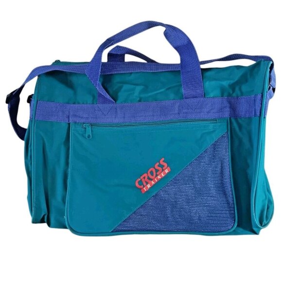 VTG 80s 90s Cross Trainer Gym Duffle Bag Teal Aqua Blue Weekender Carry-on Sport - Picture 1 of 12